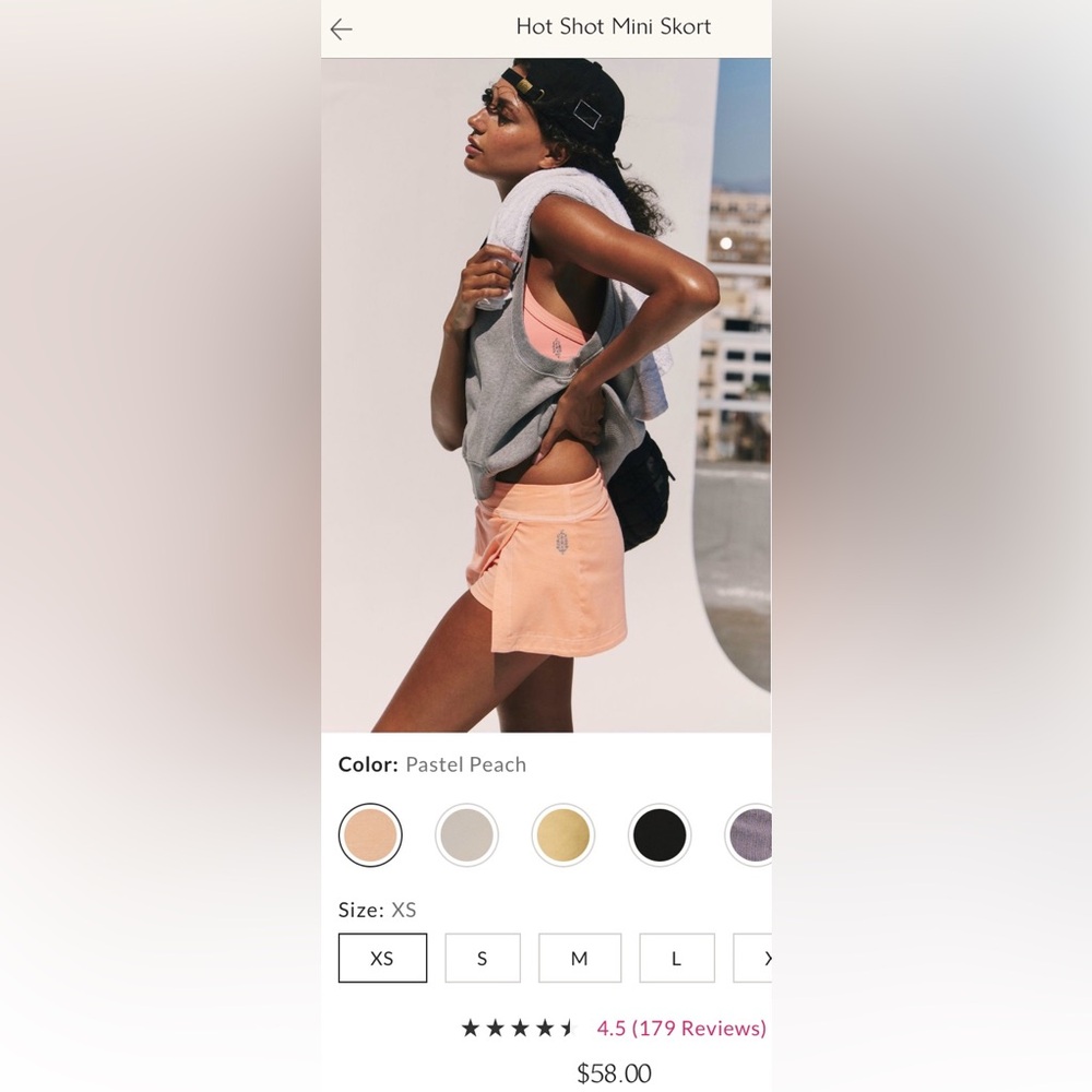 Free People Movement ~ Hot Shot Mini Skort ~ *NWT ~ Pastel Peach ~ XS ~ - Picture 7 of 12